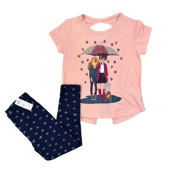 NWT DKNY 2-Piece Glitter Girlfriends Graphic Top & Letters Leggings Set - 6X - Picture 1 of 11